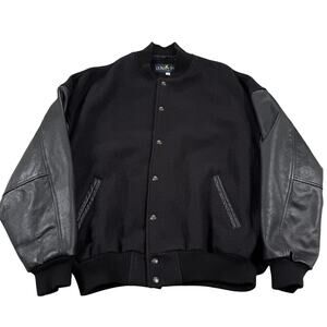Luna Pier Varsity Jacket XXL Black Wool Leather Made in Canada Bomber Vintage